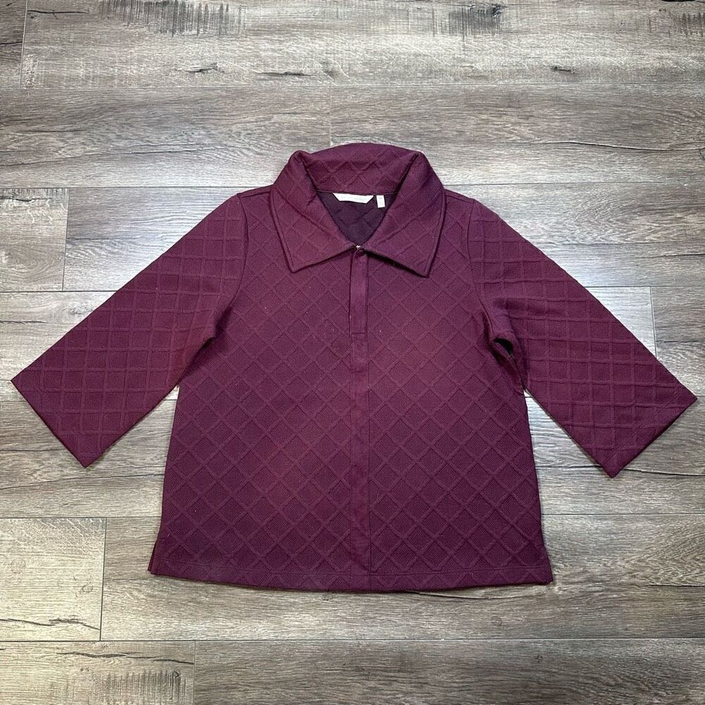 Soft Surroundings Women’s Size Medium Petite Dorothy Jacquard Top Merlot